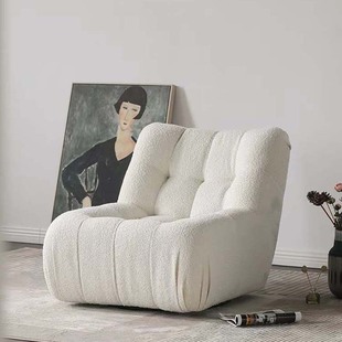 意式轻奢圆形可旋转沙发椅意大利绒布客厅卧室单人休闲椅美式设计