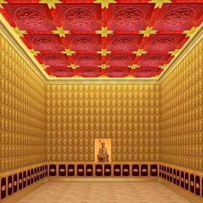 吊顶木纹天花板吊顶材料中式色浮雕立体古建集成莲花寺庙佛堂装修