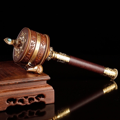 纯铜油压工艺◆定制◆手摇转经轮15万遍六字大明咒转经筒西藏手摇