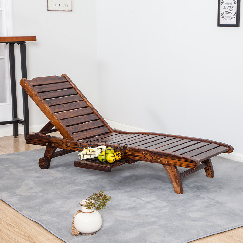 碳化防腐实木海边沙滩椅休闲折叠阳台椅子躺椅午休睡椅家居靠背椅