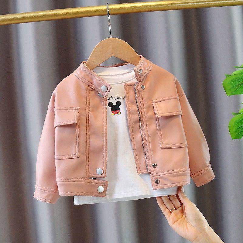童装女童春装皮衣2021新款春秋女宝宝夹克衫短款韩版儿童外套洋气
