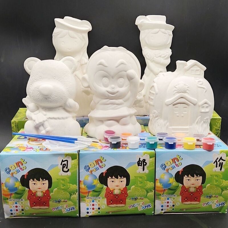 涂画儿童广场摆摊存钱罐白彩绘石膏娃娃上色白模填色