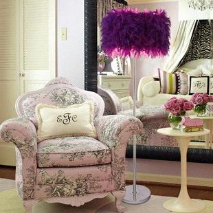 卧室主播白色粉色紫色客厅卧房脚踏调光遥控羽毛落地灯地区