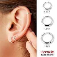 999纯银睡觉免摘圆圈耳环女ins小巧耳骨耳圈耳扣男养耳洞耳钉耳饰
