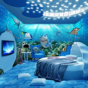 婴儿游泳馆海洋防水壁纸海底世界背景墙布纸卡通游乐场儿童房壁.