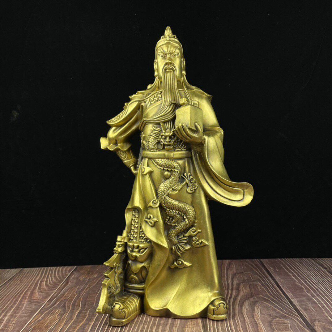 铜关公铜像招财摆件家居供养神像店铺开业武财神提刀拿印关羽佛像