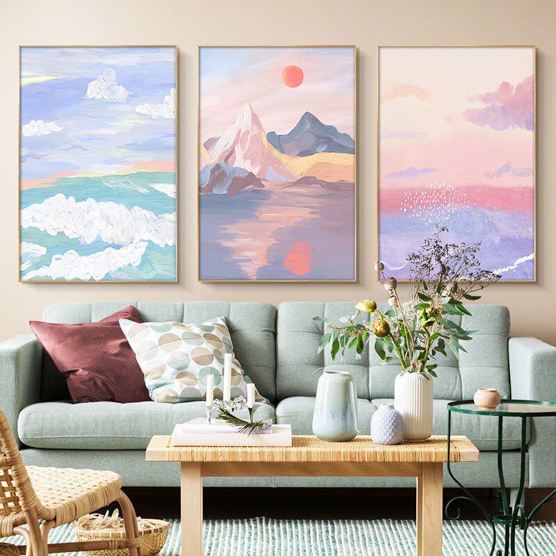 北欧风格客厅装饰画入户走廊竖版玄关挂画风景沙发背景墙壁画油画