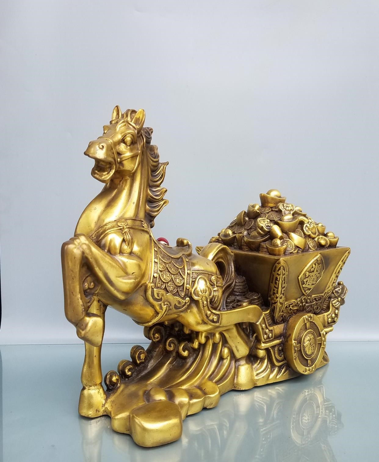 纯铜马拉金钱元宝车摆件马车运财招财聚财日进斗金马上发财生肖马