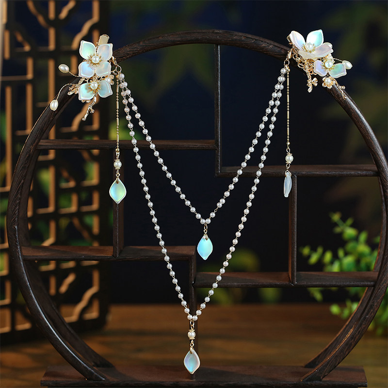 汉服头饰全套超仙婚嫁古装额饰古风流苏眉心坠边夹后压手工发饰品