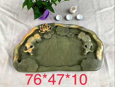 新品肇庆端石绿端茶盘茶台家用石板天然石材石头大号端砚石茶海