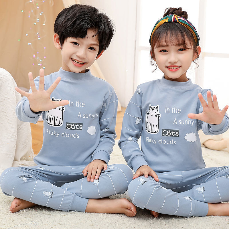 儿童内衣套装纯棉中领男童女童秋衣秋裤宝宝睡衣中大童薄款棉毛衫