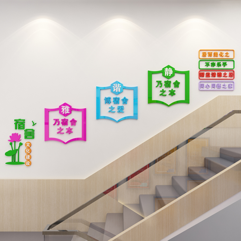 学校文化背景楼梯班级布置墙面壁贴纸画教室装饰激志励文字体育馆