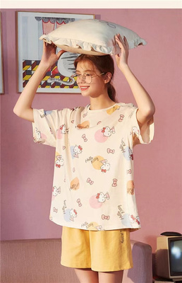 B20-1 果ke 睡衣女春夏纯棉舒适套头短袖可外穿家居服单件上衣