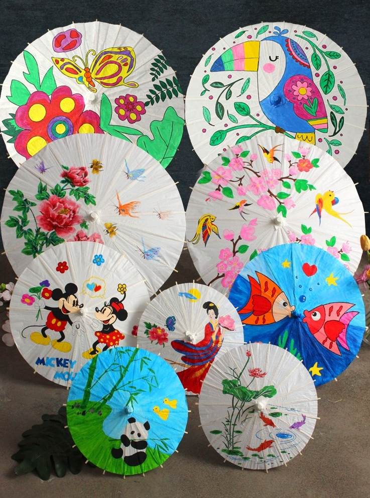 油纸伞手工儿童手绘制作空白白色diy材料包绘画古风道具女童迷你k