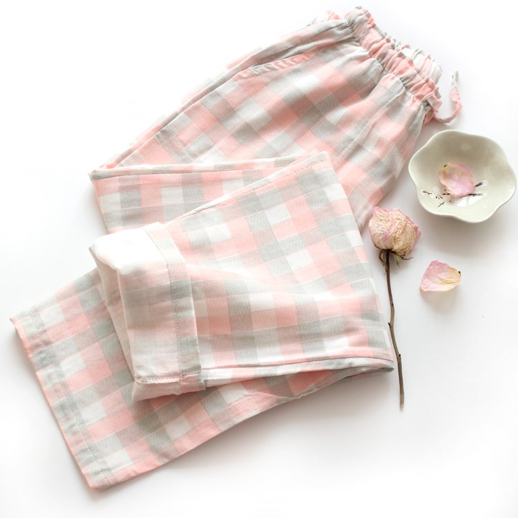 格子纯棉裤男新款棉春u秋长裤款全方格睡裤女士长纱布家居双层