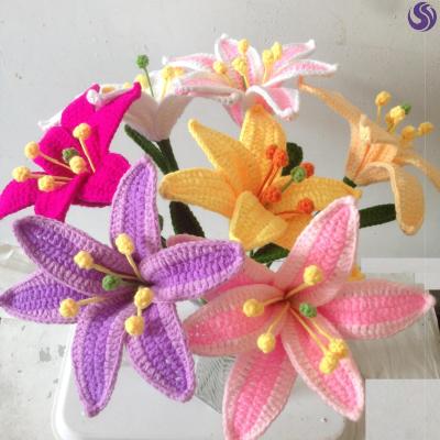 毛线编织百合花手工办公室摆件花束钩花简约款钩仿真花