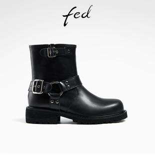 fed厚底短靴冬季新款靴子真皮时装靴西部西部牛仔靴女R1113-ZF303