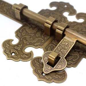 纯铜门栓双开大门锁扣户外花园复古木门门锁铜把手双开门插销锁落地