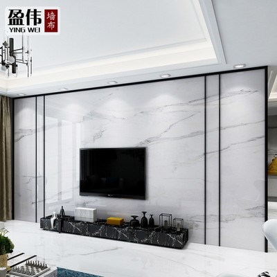 轻奢仿大理石电视背景墙墙布瓷砖客厅简约现代电视墙装饰边框壁布