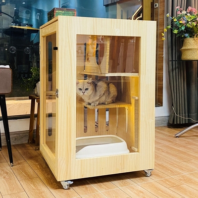 高档猫别墅实木侧面透明豪华猫舍猫繁育笼猫展示柜猫床猫宠物柜猫