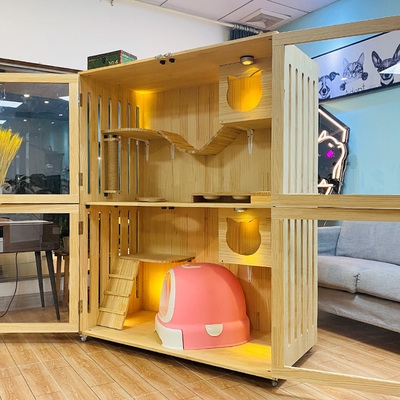 高档猫别墅实木猫笼猫舍猫酒店猫房子猫繁育笼猫展示柜猫公寓猫床