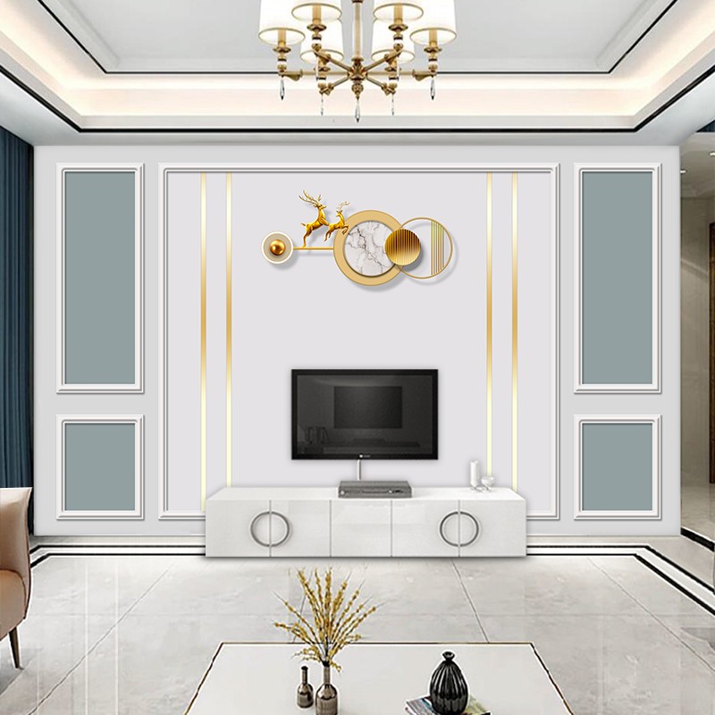五宫格自带边框壁画麋鹿电视背景墙壁纸墙纸影视墙布简约现代客厅
