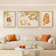 奶油风柿柿如意客厅三联装饰画沙发背景墙挂画平安喜乐新中式壁画