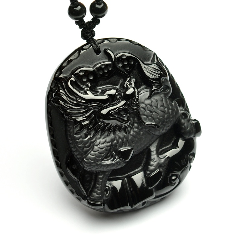 吉祥物麒麟隆升天然黑曜石麒麟吊坠大气男款项链挂件饰品