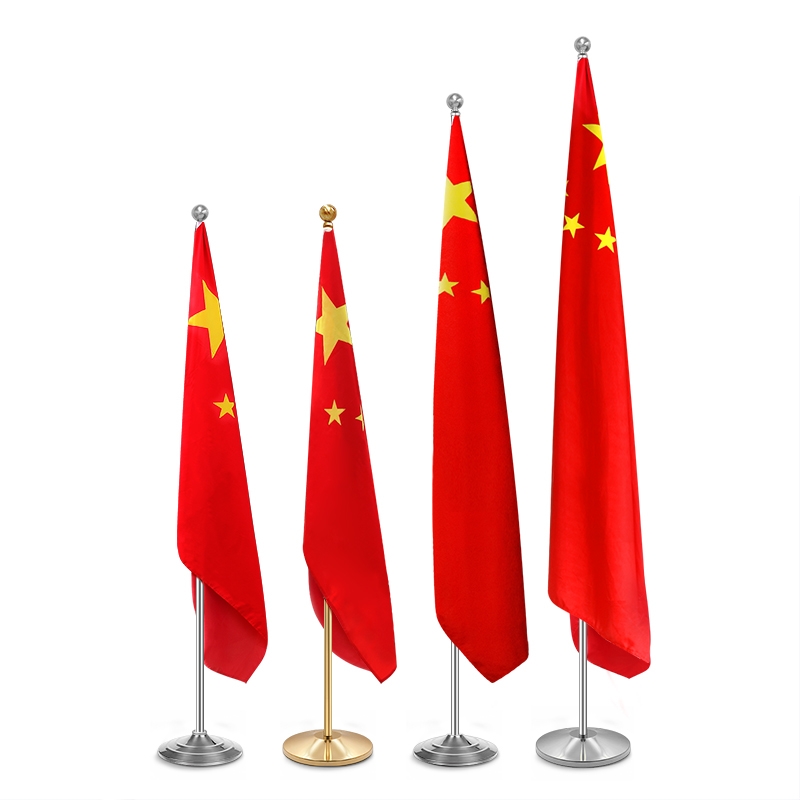 伸缩旗架办公室装 室内国旗落地旗杆立式 饰旗帜不锈钢立杆金色高