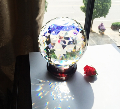 200mm超大切面水晶球平底玻璃球镇宅利器客厅家居摆件柜台装饰.