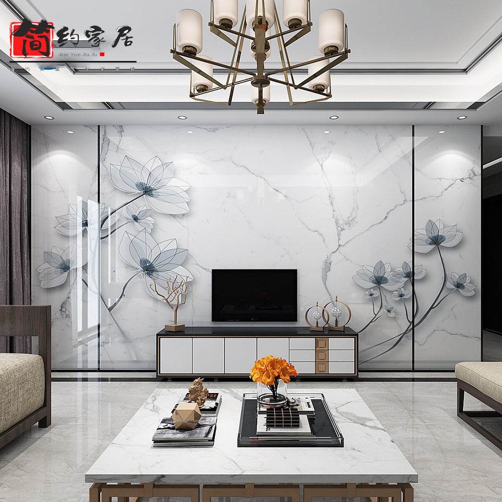 影视墙装饰 客厅 微晶石_现代电视背景墙瓷砖客厅边框造型微晶石轻奢