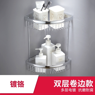 德系浴室转角收纳置物架金色三角网篮全铜卫浴五金挂件层架沐浴篮