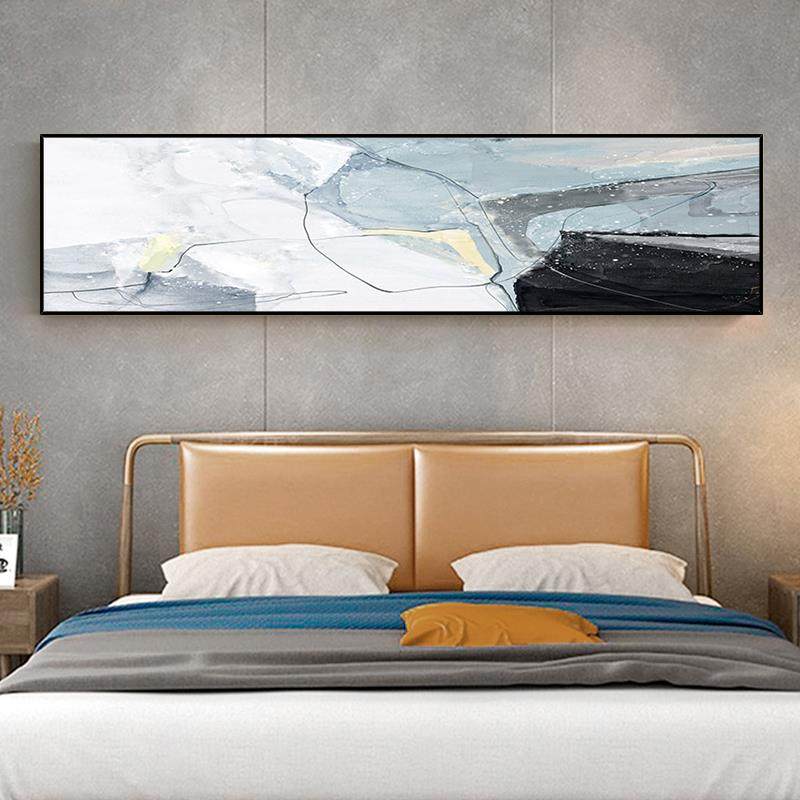 手绘黑白灰抽象油画卧室床头横幅挂画现代客厅沙发背景墙装饰画