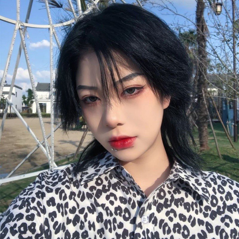 狼尾头鲻鱼头假发长发短发女帅气中性时尚头套式自然男生韩版帅气