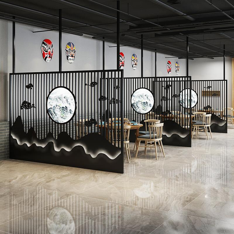 宜群中式餐厅铁艺屏风火锅店卡座隔断墙饭店包间酒店玄关镂空装饰