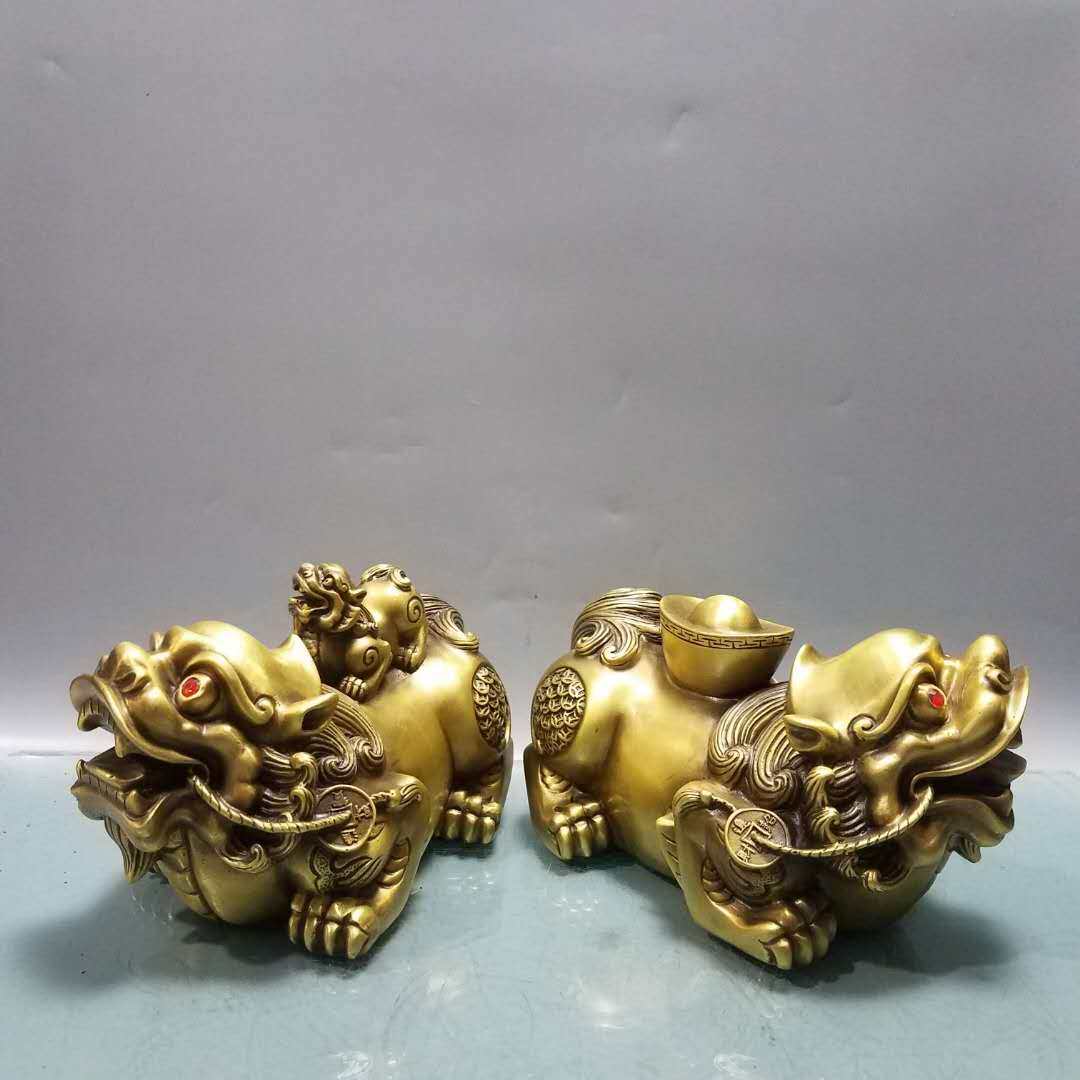 纯铜金钱元宝貔貅客厅家居摆件黄铜福字如意金钱貔貅店铺开业礼品