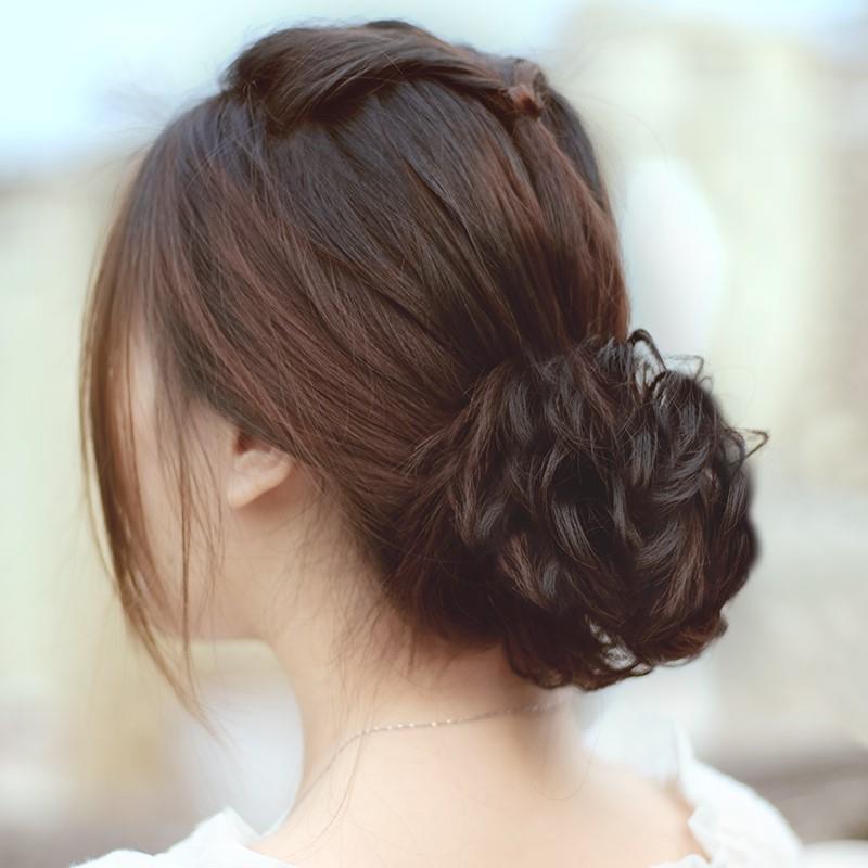 低丸子头假发女卷发圈花苞头花自然真发懒人盘发神器蓬松发包