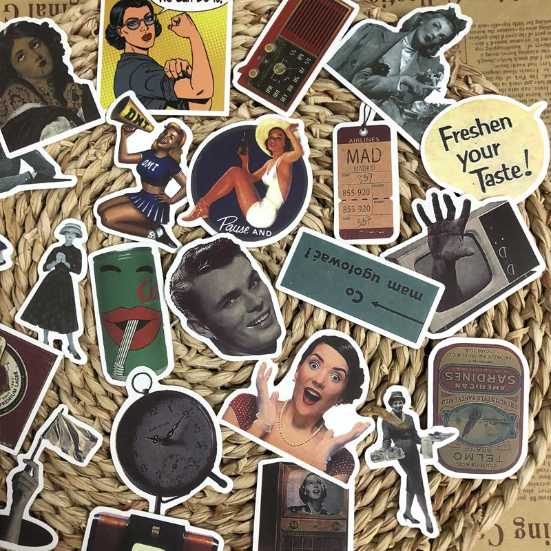 50张欧美怀旧复古海报波普风贴画手账电脑平板文具装饰行李箱贴纸