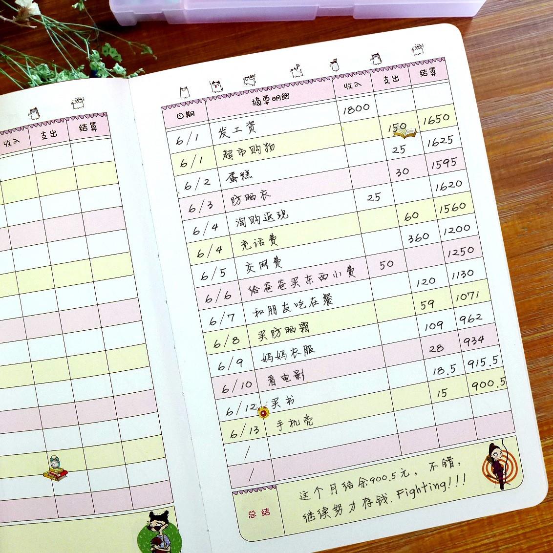 懒人记账本手帐明细账家庭理财笔记本韩国可爱开支花销册家用出纳财务