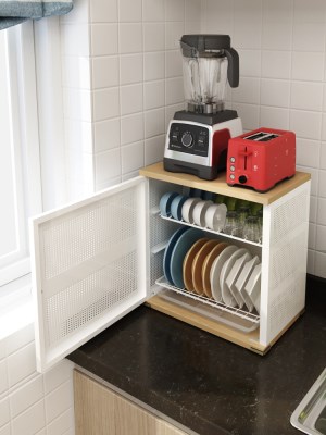 碗柜家用厨房放碗碟沥水收纳柜子台面迷你小型多功能简易储物吊柜