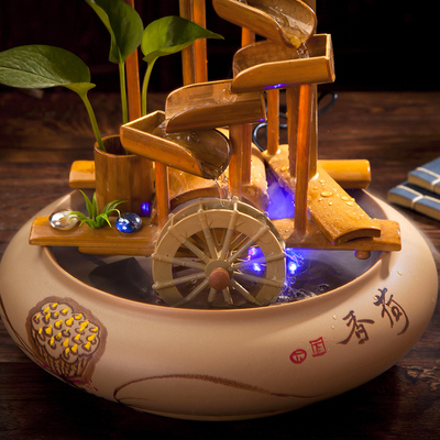 招财风水轮流水摆件养鱼图片