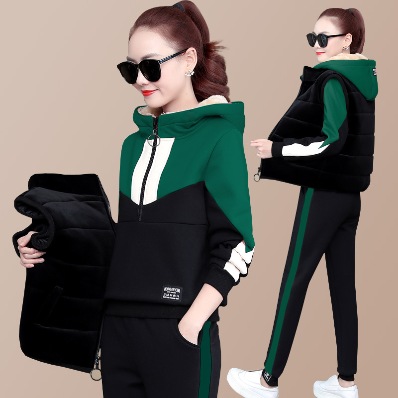 卫衣套装女士2020年新款女装加厚加绒羊羔绒三件套运动服爆款冬.