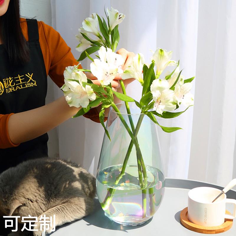 欧式创意彩色玻璃花瓶透明插花干花器水培瓶客厅装饰品摆件