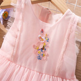 女童连衣裙夏季2023新款儿童装粉色纱裙韩版洋气时髦背心公主裙子