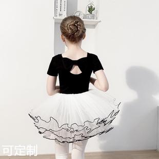儿童舞蹈服夏季短袖黑色女童练功服中国舞练舞衣考级幼儿芭蕾舞裙