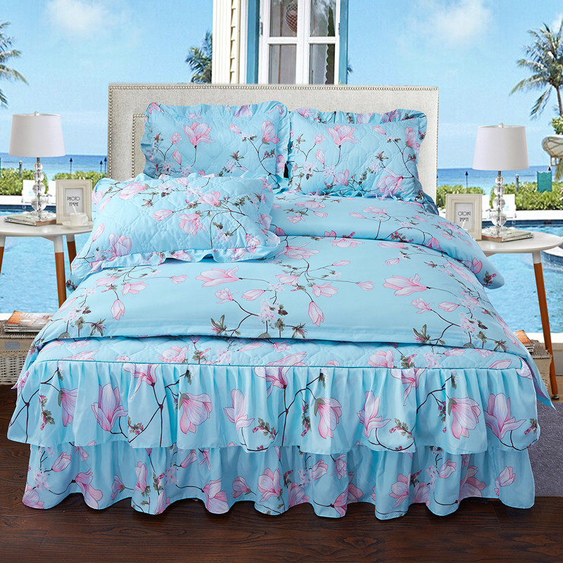 爱家朗夹棉床裙床罩式四件套加厚公主韩版床单被套三件套床上用品