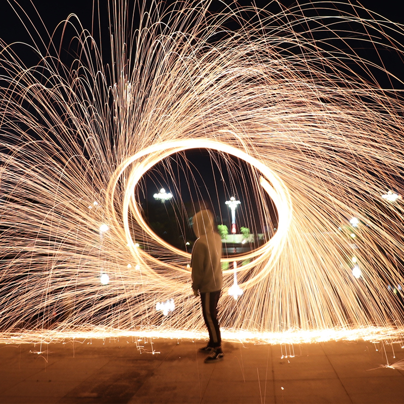 网红钢丝棉烟火非烟花新年手甩花夜景彩色光绘创意仙女手持打铁花
