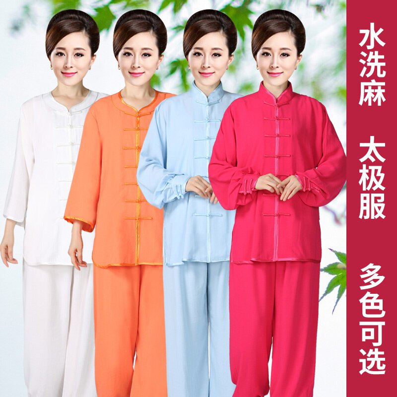 新款2019夏季太极服女中袖棉麻短袖武术服中老年练功服晨练表演服