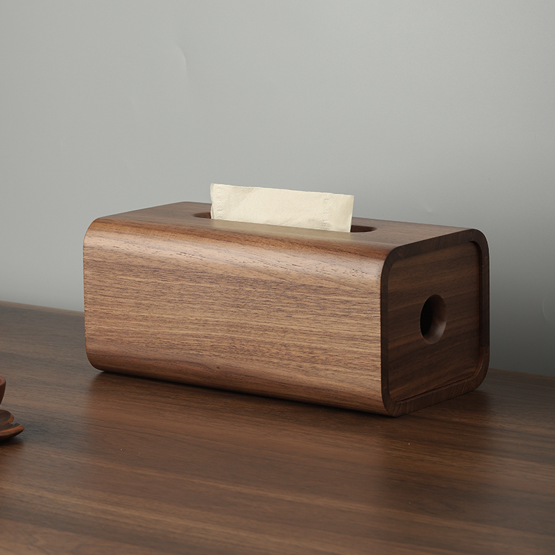 黑胡桃木纸巾盒新中式客厅家用抽纸盒创意简约实木酒店轻奢抽纸盒