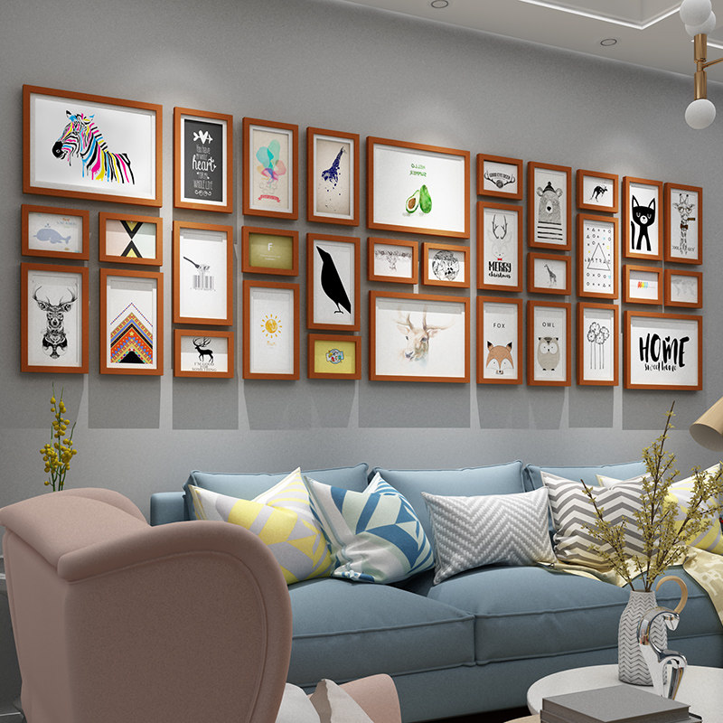 创意实木照片墙装饰餐厅相框墙大尺寸公司企业文化墙卧室相片墙